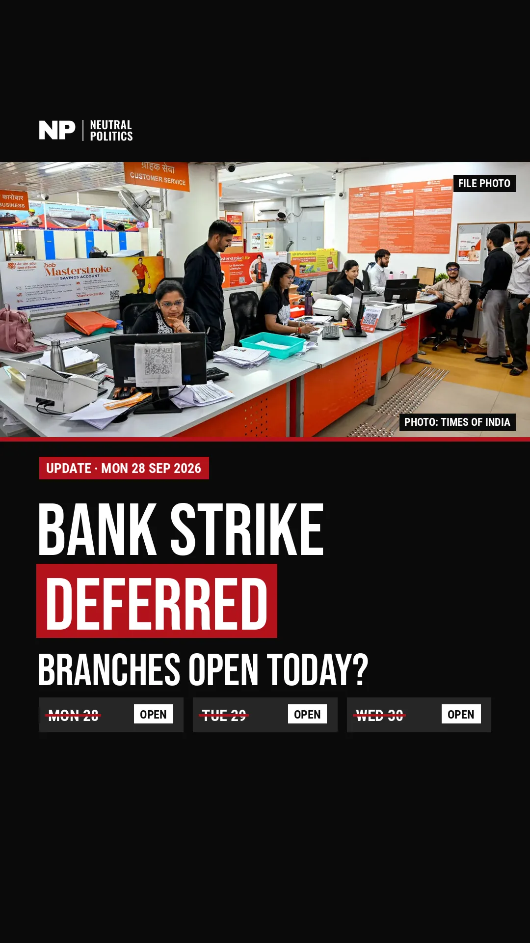 Bank unions defer the 28–30 September strike after talks with the IBA