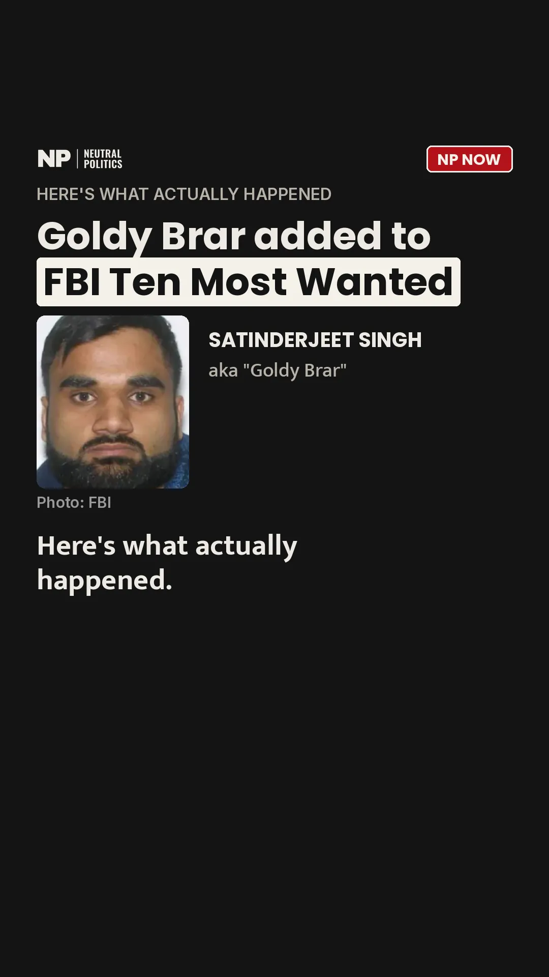 FBI adds Goldy Brar to its Ten Most Wanted list, offers up to $1 million reward