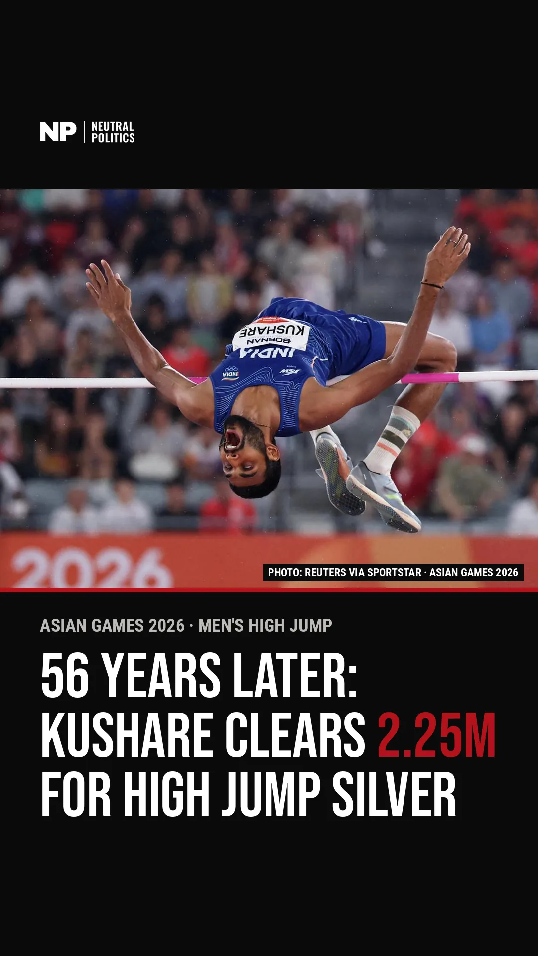 Asian Games: Sarvesh Kushare wins men's high jump silver with 2.25m