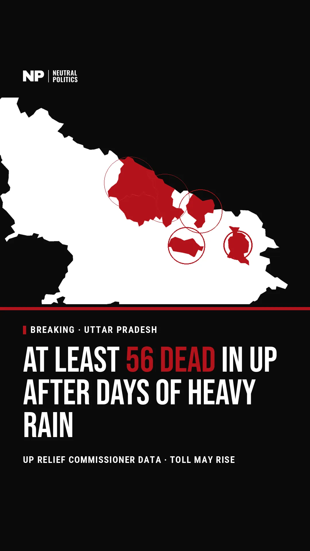 Uttar Pradesh rain: state data puts deaths at 56 and injuries at 46