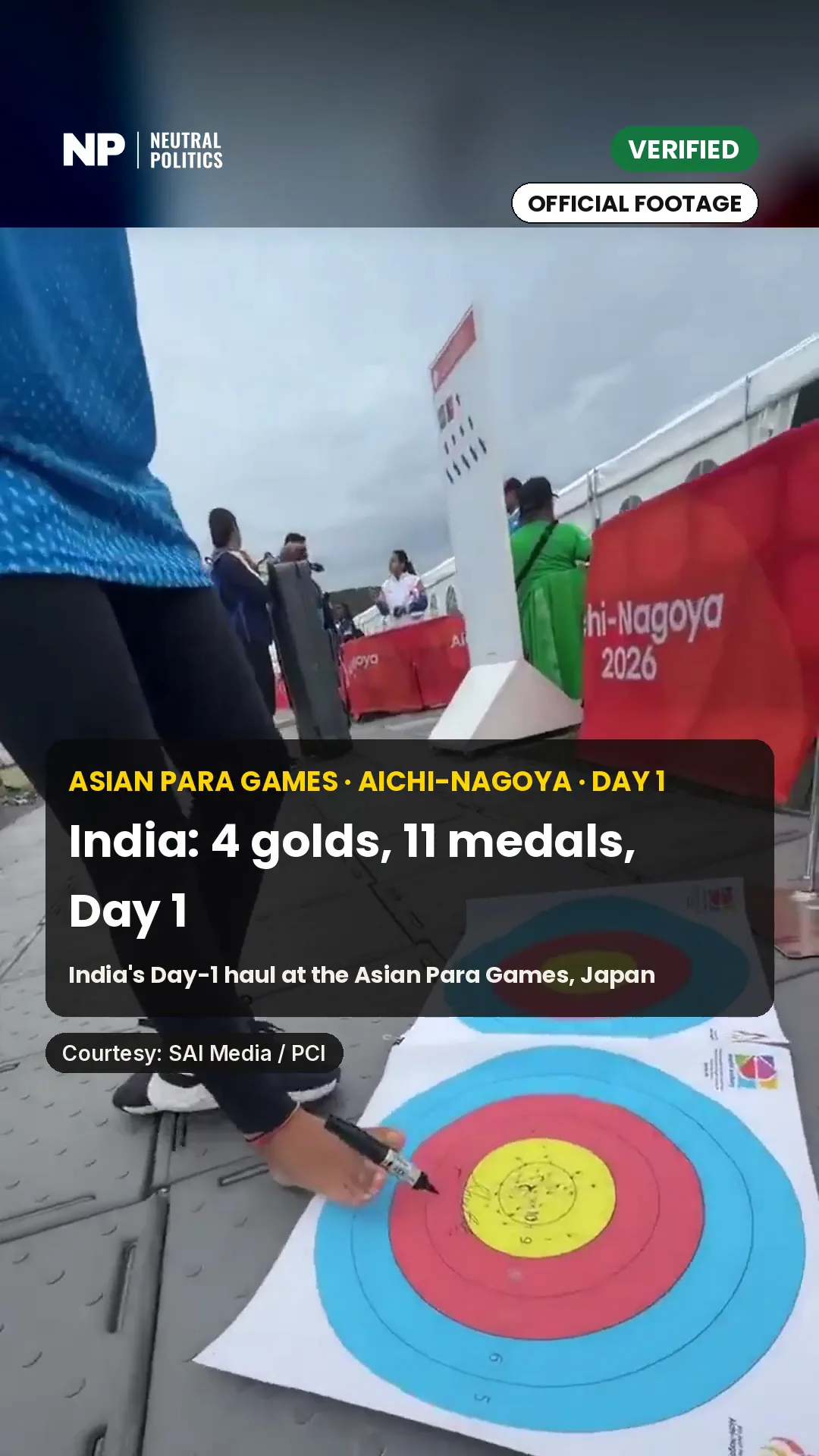 Video frame: Courtesy SAI Media / PCI. Sheetal Devi at the archery venue in Aichi-Nagoya. It is not a medal ceremony.