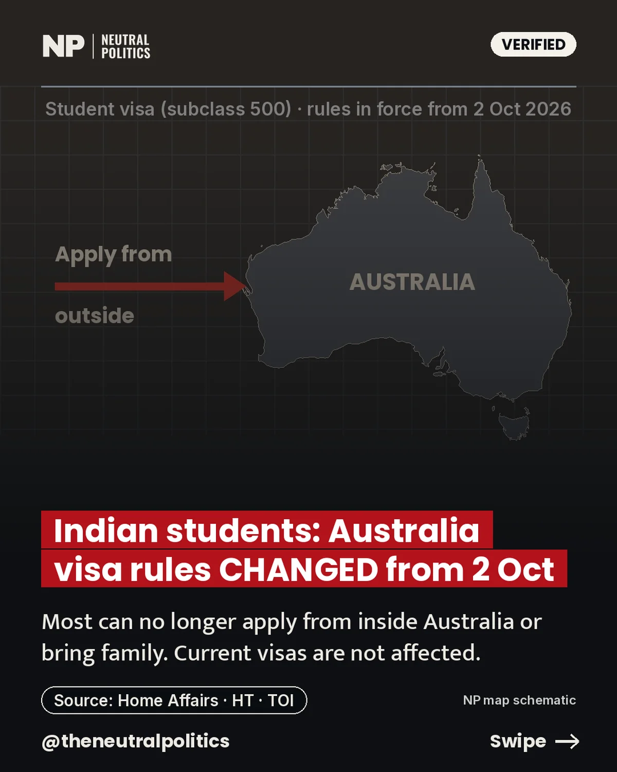 Australia's Student visa rules changed on 2 October: most cannot apply onshore or include family