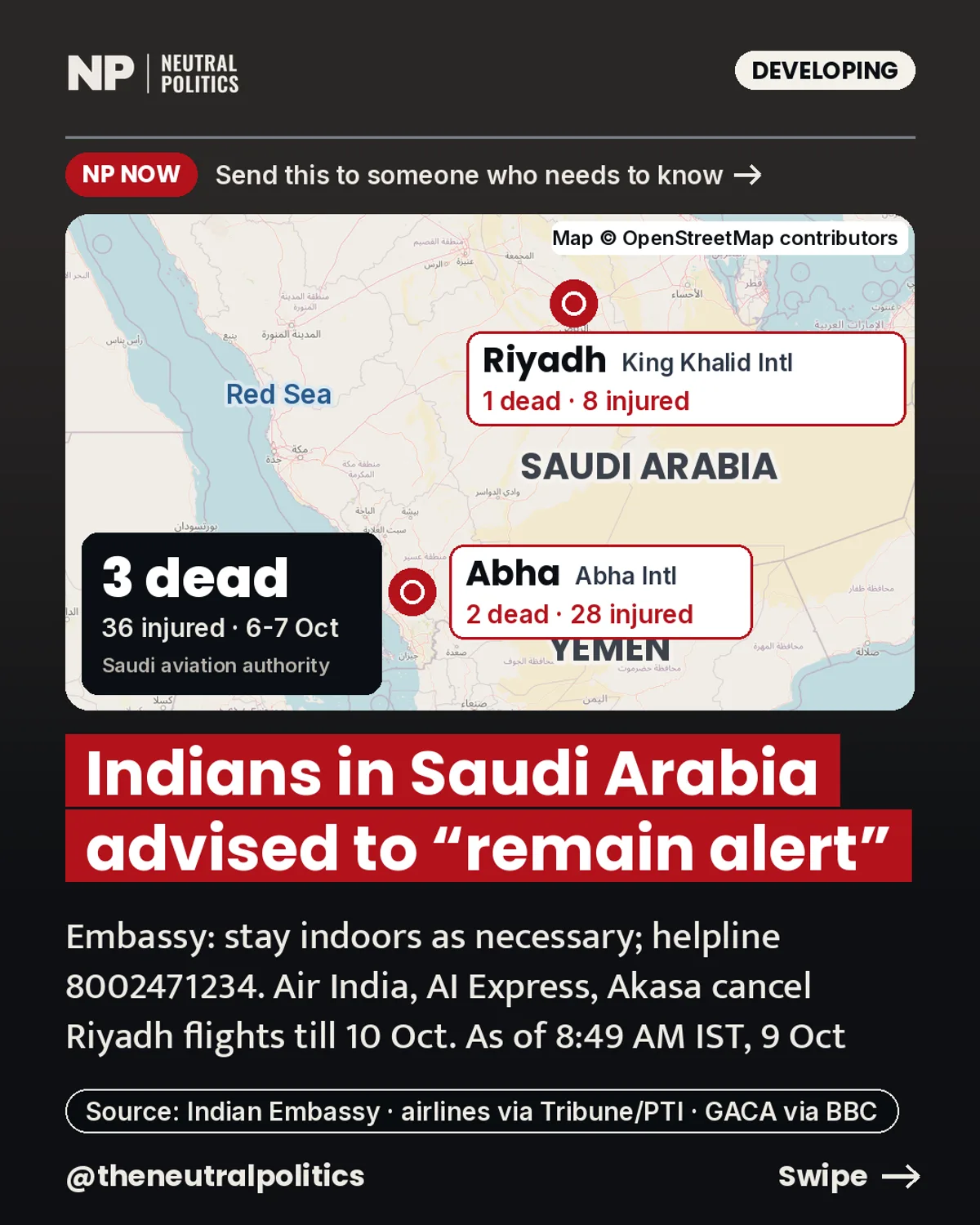 Indians in Saudi Arabia advised to 'remain alert': what the Indian Embassy's advisory says