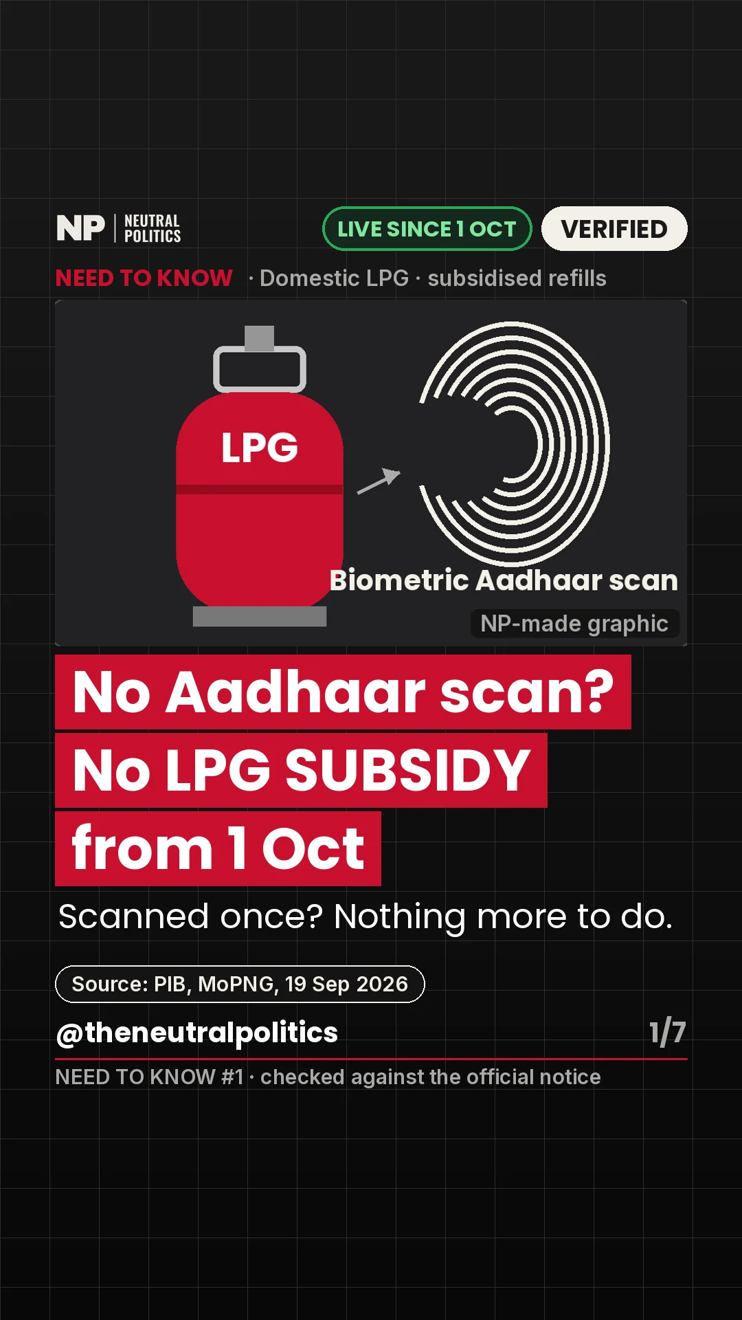 From 1 October, subsidised LPG refills need a biometric Aadhaar scan