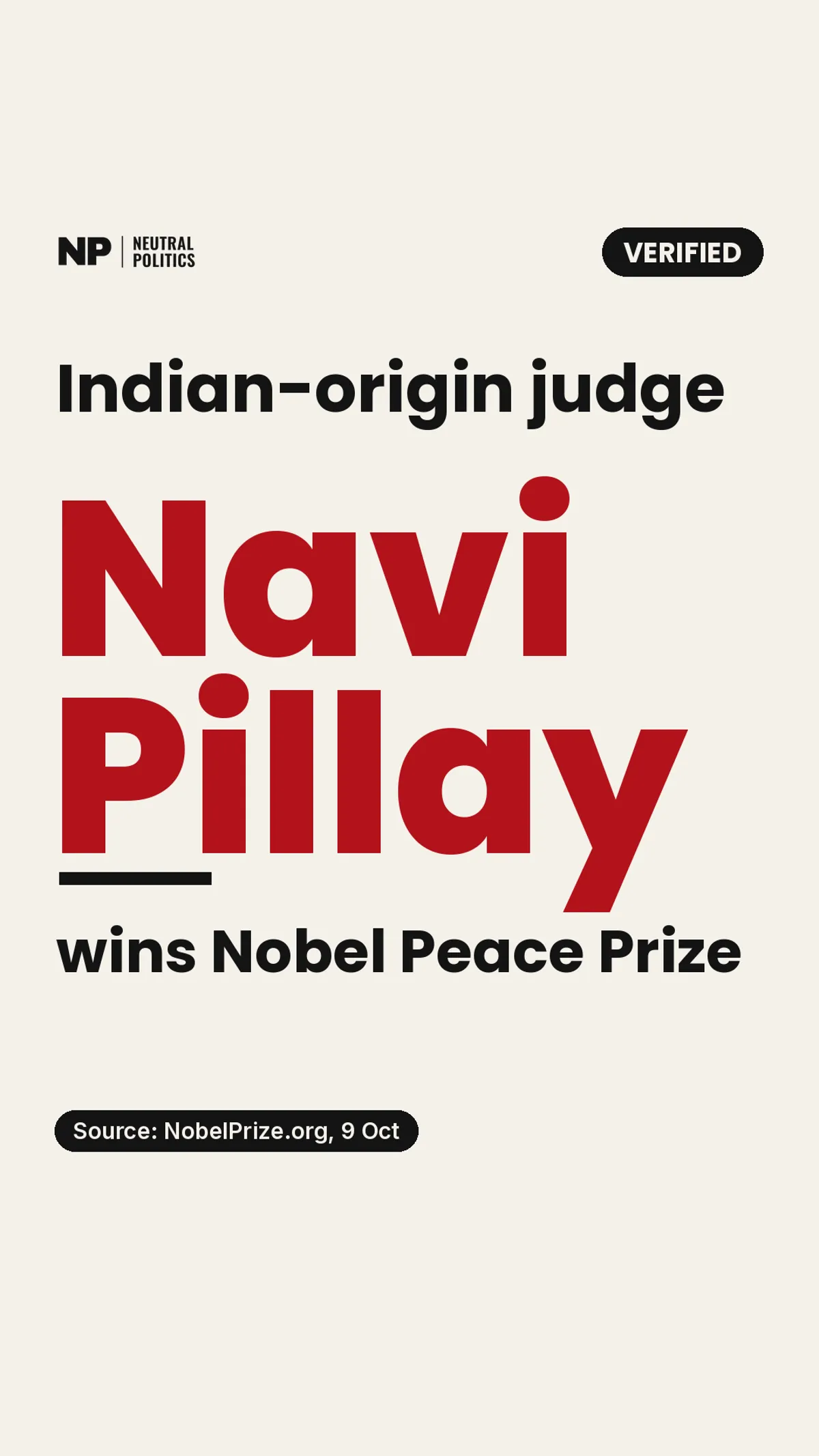 Indian-origin South African jurist Navi Pillay wins the 2026 Nobel Peace Prize