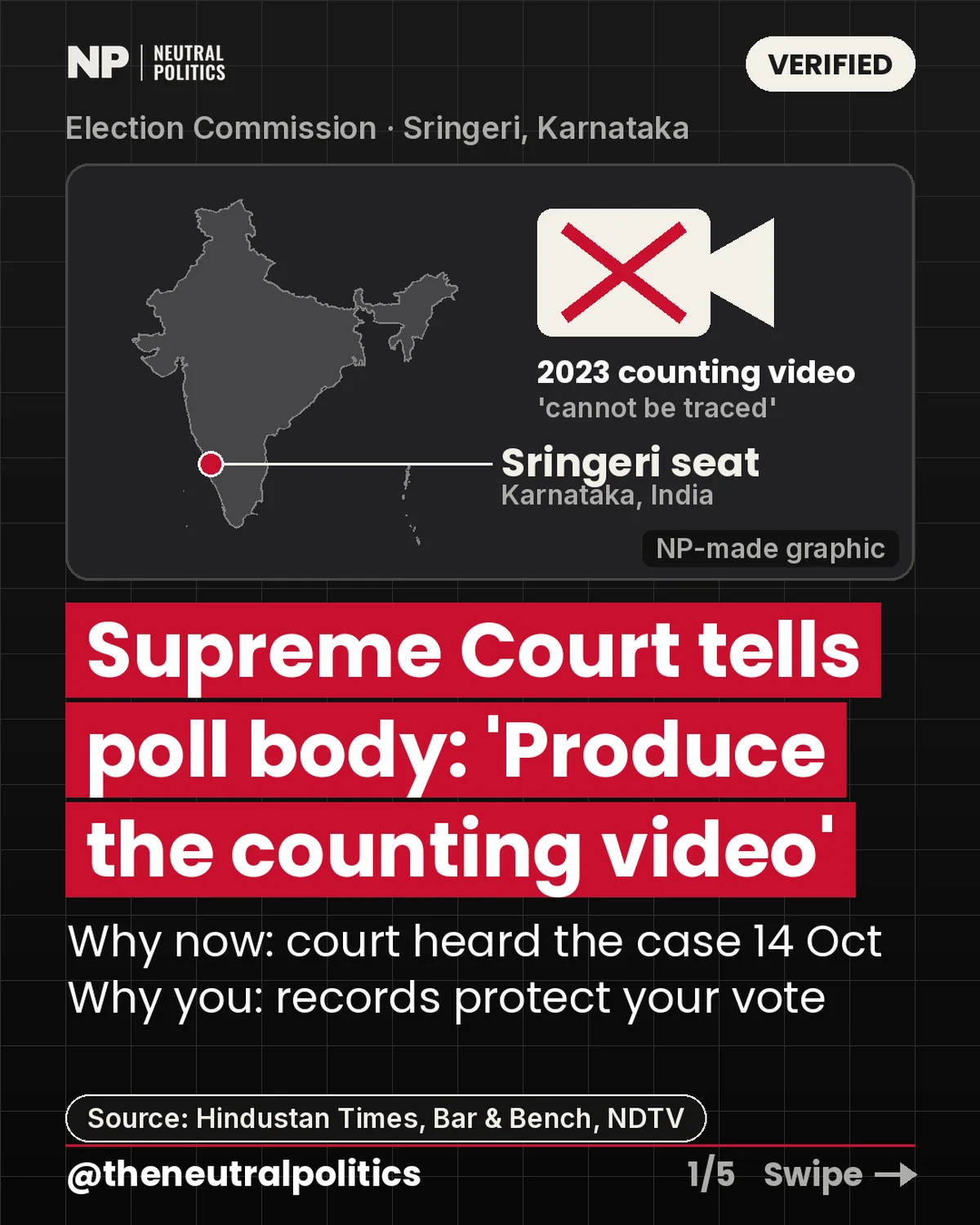 Supreme Court tells the Election Commission to produce the Sringeri counting record