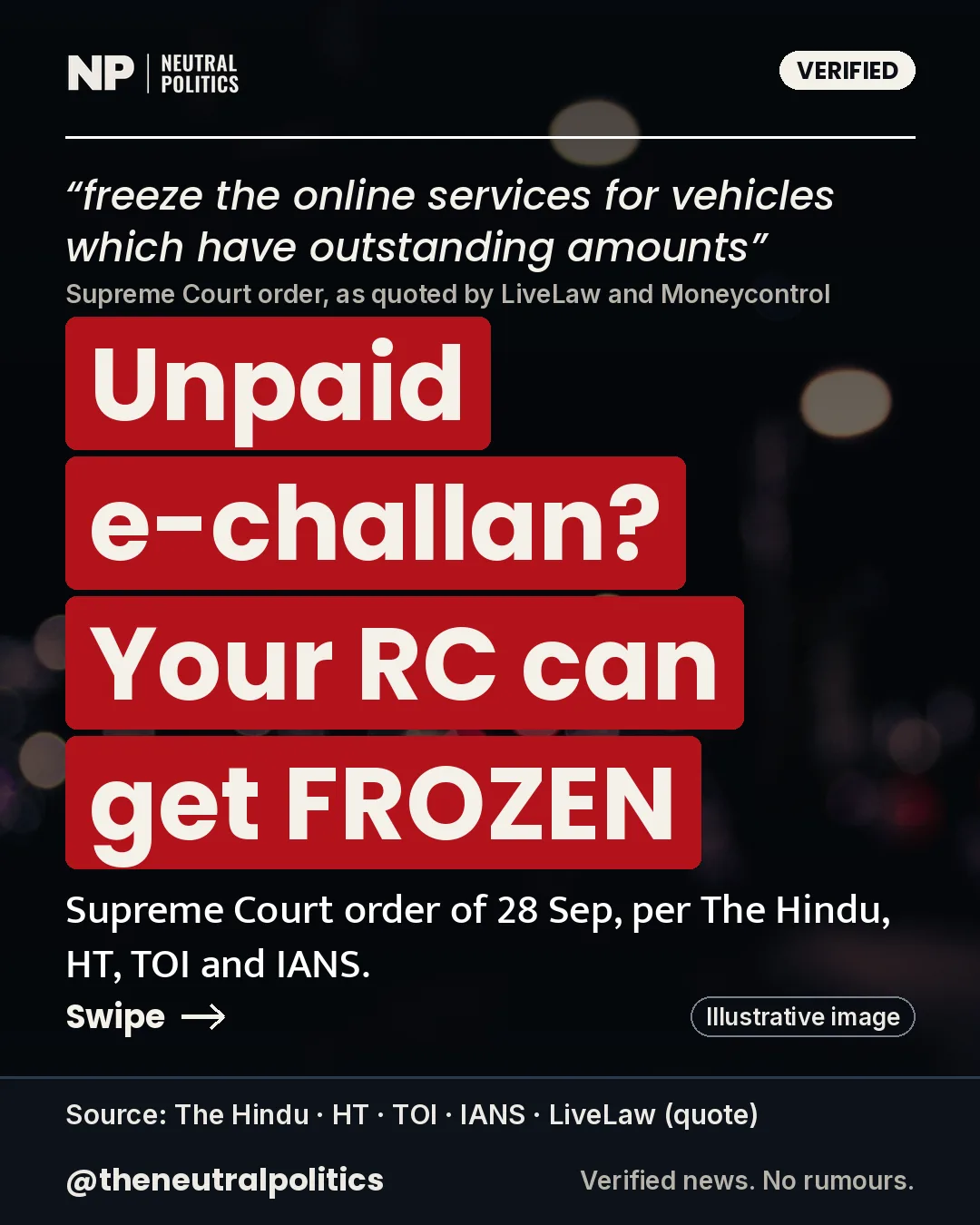 Supreme Court: unpaid e-challans can freeze RC, PUC and licence services