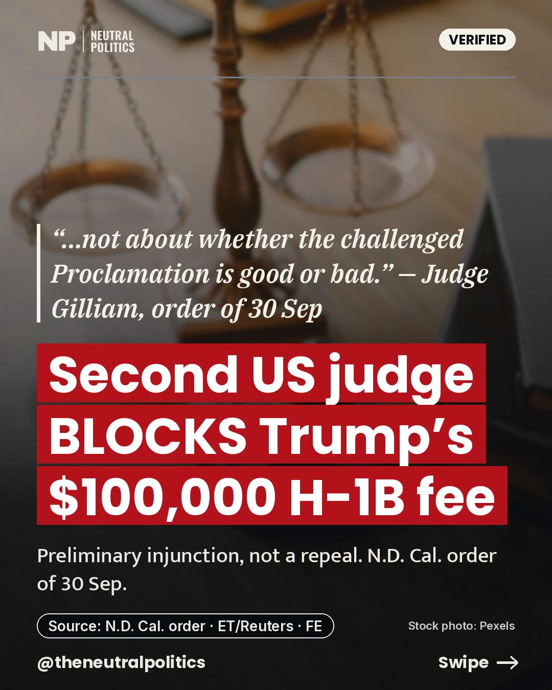 Second US judge blocks Trump's $100,000 H-1B fee: a preliminary injunction, not a repeal